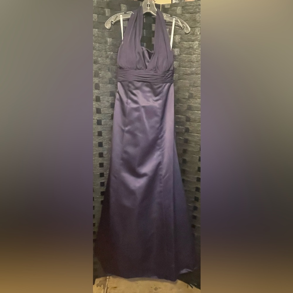 David's Bridal Deep Purple Satin Prom Dress
